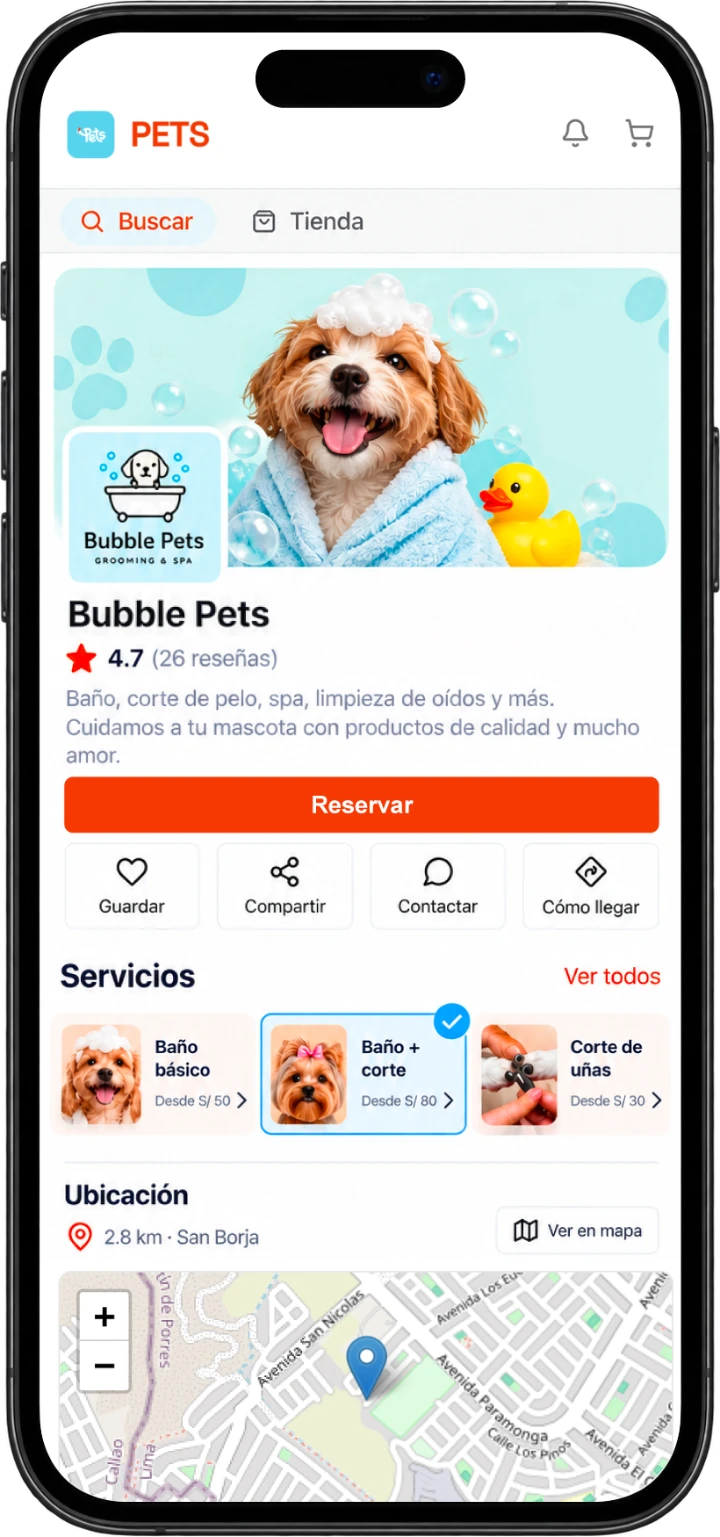 Pantalla de la app: revisa el negocio